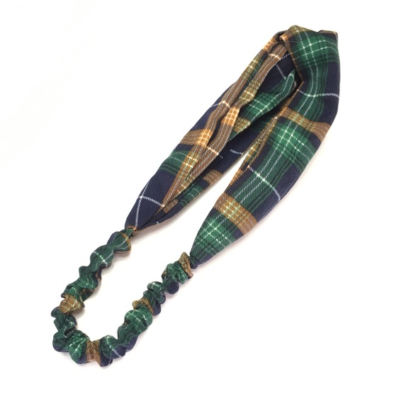 Navy Blue Plaid Print Boho Twist Headband - Picture 6 of 8